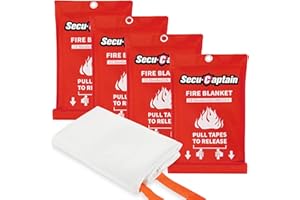 SecuCaptain Emergency Fire Blanket for Home and Kitchen - 4 Pack 40"x40" Flame Suppression Fiberglass Fire Blankets for House Camping Car Office Warehouse Survival Safety