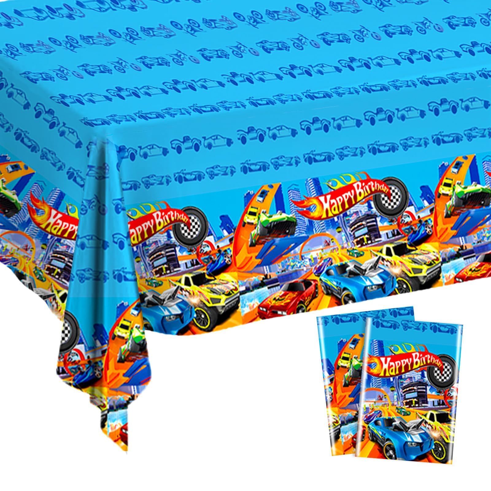 Ainvliya 2Pcs Party Table Cloth 137x183cm, Happy Birthday Party Disposable Tablecloths Blue Dining Table Cover Decorations Rectangle Plastic Tablecloths for Baby Shower Home Picnics Party Supplies
