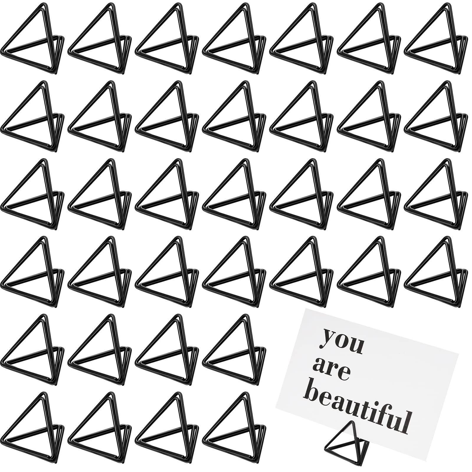 Photo 1 of Epakh 100 Pcs Place Card Holder for Table Card Holders for Wedding Triangle Shape Table Number Picture Clips Stand for Centerpiece Anniversary Party(Black)
