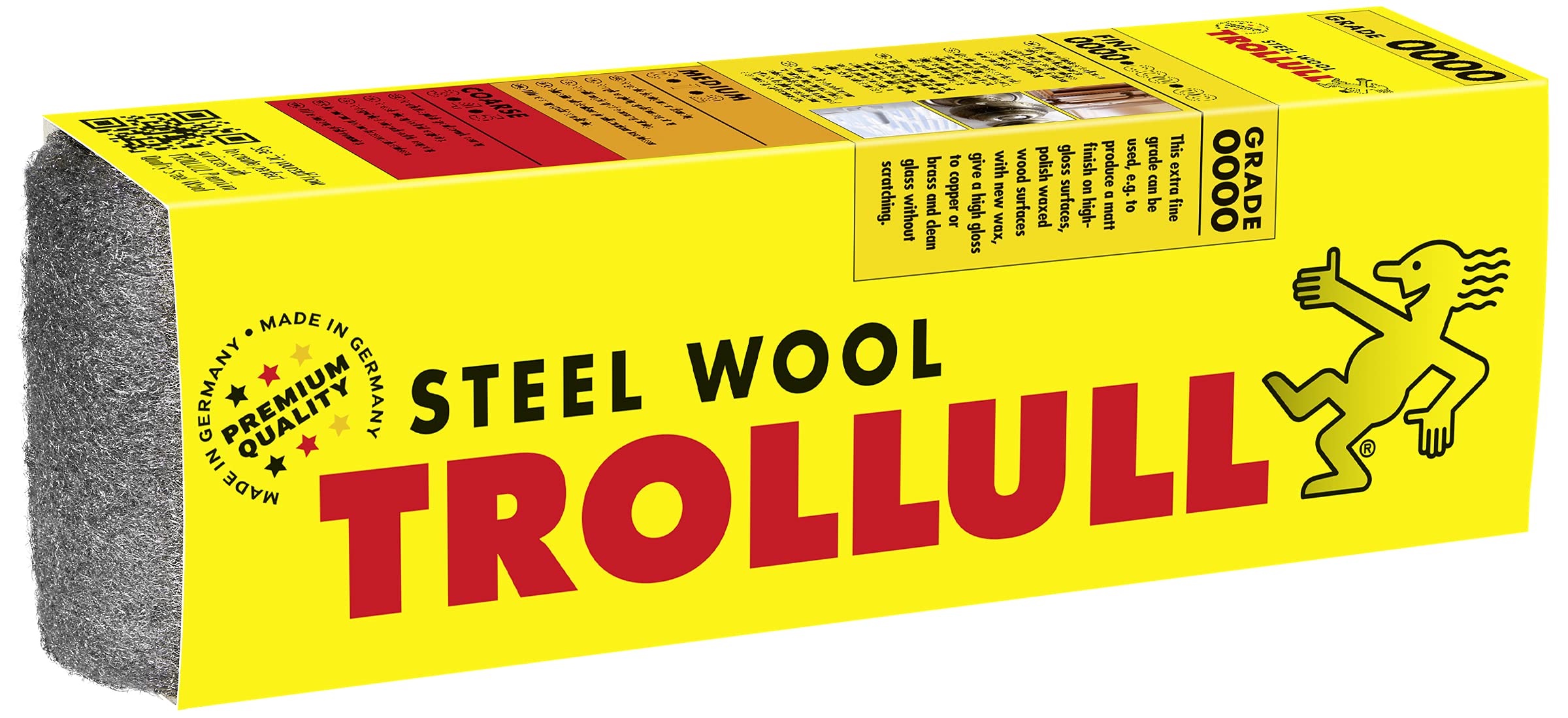 TROLLULL Steel Wool | Wire Wool 200g extra-fine 0000 polishes waxed wood, copper, brass, and matt surfaces, cleans glass