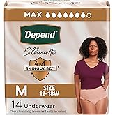 Depend Silhouette Adult Diapers, Incontinence & Postpartum Bladder Leak Underwear for Women, Maximum Absorbency, Medium, Pink, 14 Count, Packaging May Vary