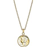 American Coin Treasures Gold-Layered Silver Mercury Dime Goldtone Coin Pendant with 18" Chain Necklace - Genuine and Elegant Keepsake Jewelry for Women | White Luxury Gift Box Included