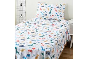 Bunnikins & Clover Kids Sheets Set Twin Size, Deep Pocket Twin Sheets Set Soft Printed Microfiber Dinosaur Toddler Bedding Set for Boys Girls