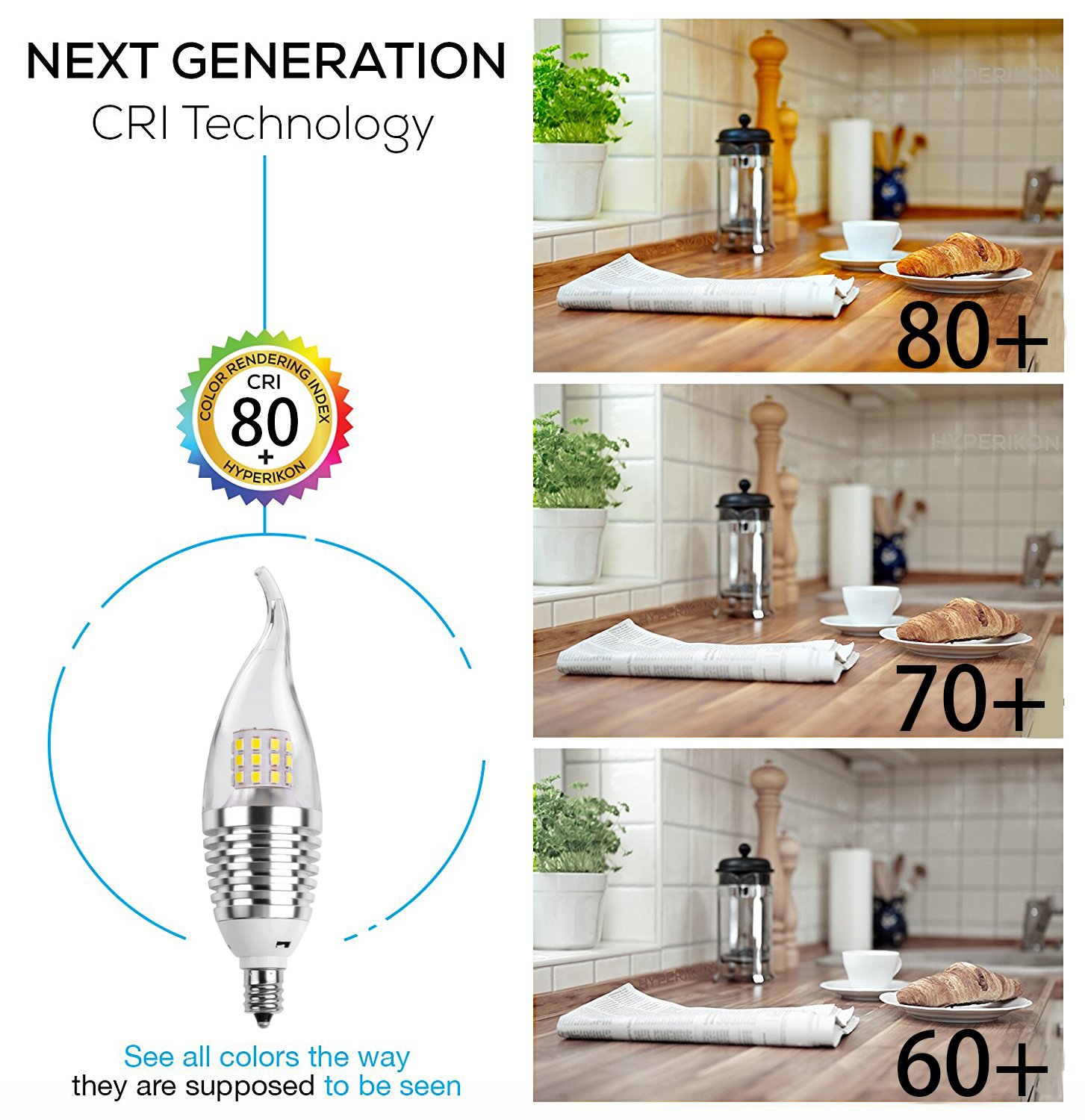 LEDMO LED Candelabra Bulb,60W Equivalent-Base E12-7W-Daylight White 6000K,LED Candle Bulbs(6 Pack)