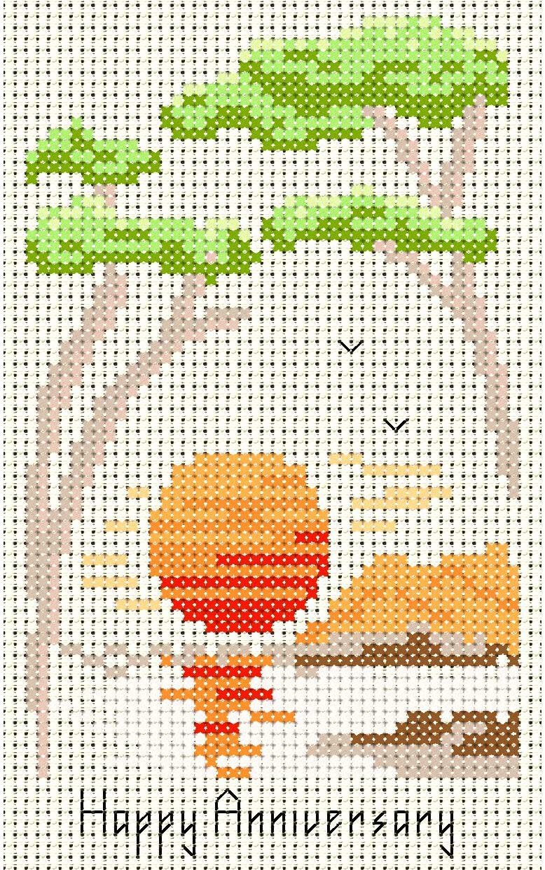 Cross stitch card kit, Wedding Anniversary Card