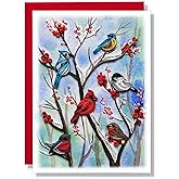 MeeSunnie Winter Cardinal and Christmas Card, Quilling Art, Birds and Season Themed, Watercolor Classy Cards for Mom, Women, Wife, Daughter (Birds - Winter Garden)