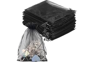 YQL Black Organza Bags,100PCS 5x7 Inch Gift Favor Bags Mesh Fruit Protection Bags Jewelry Pouches Sachet Bags Wedding Party