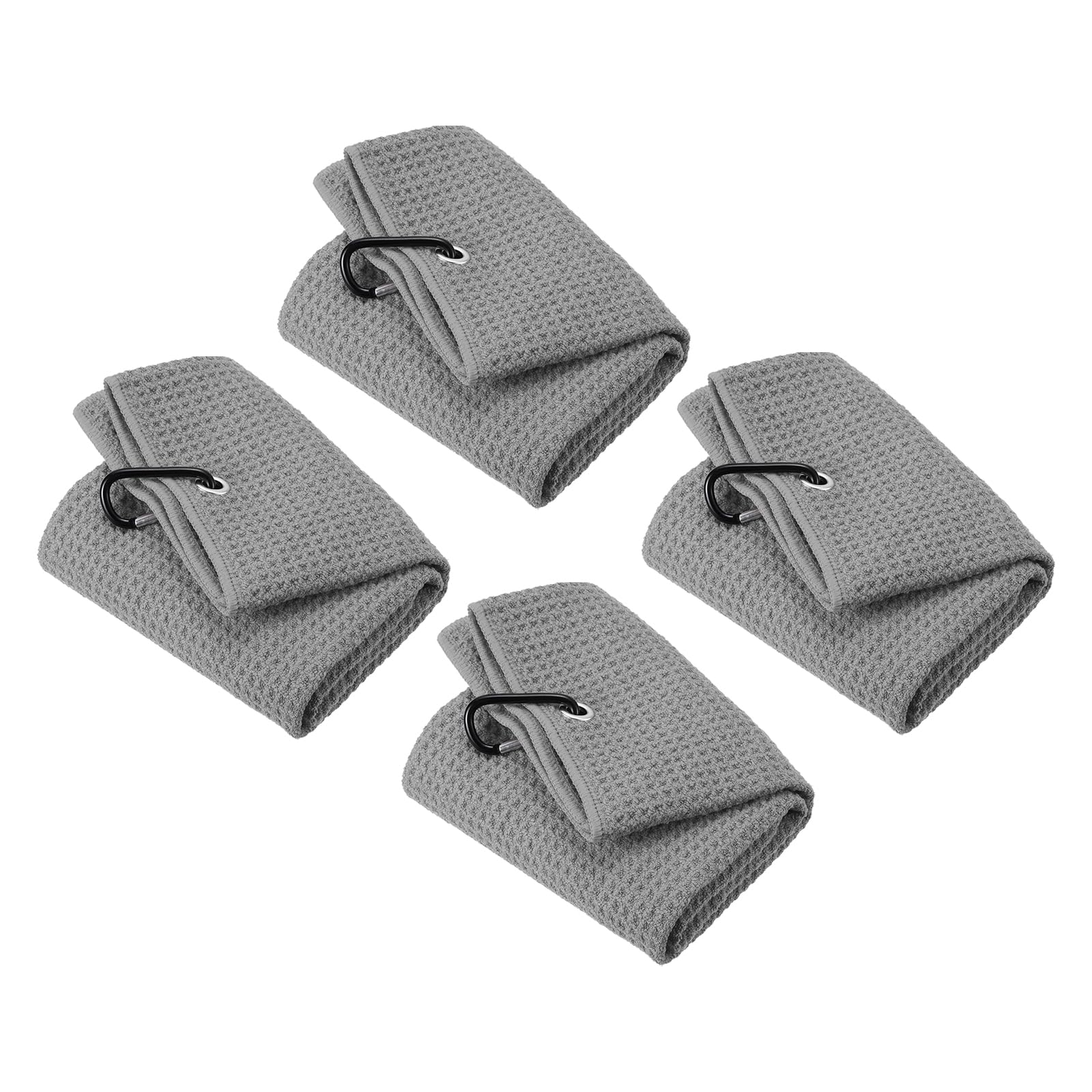 PATIKIL 20"x16" Tri-Fold Golf Towels, 4 Pack Waffle Pattern Towels Soft Fiber Strong Water Absorption with D Clip for Golf Lovers, Grey