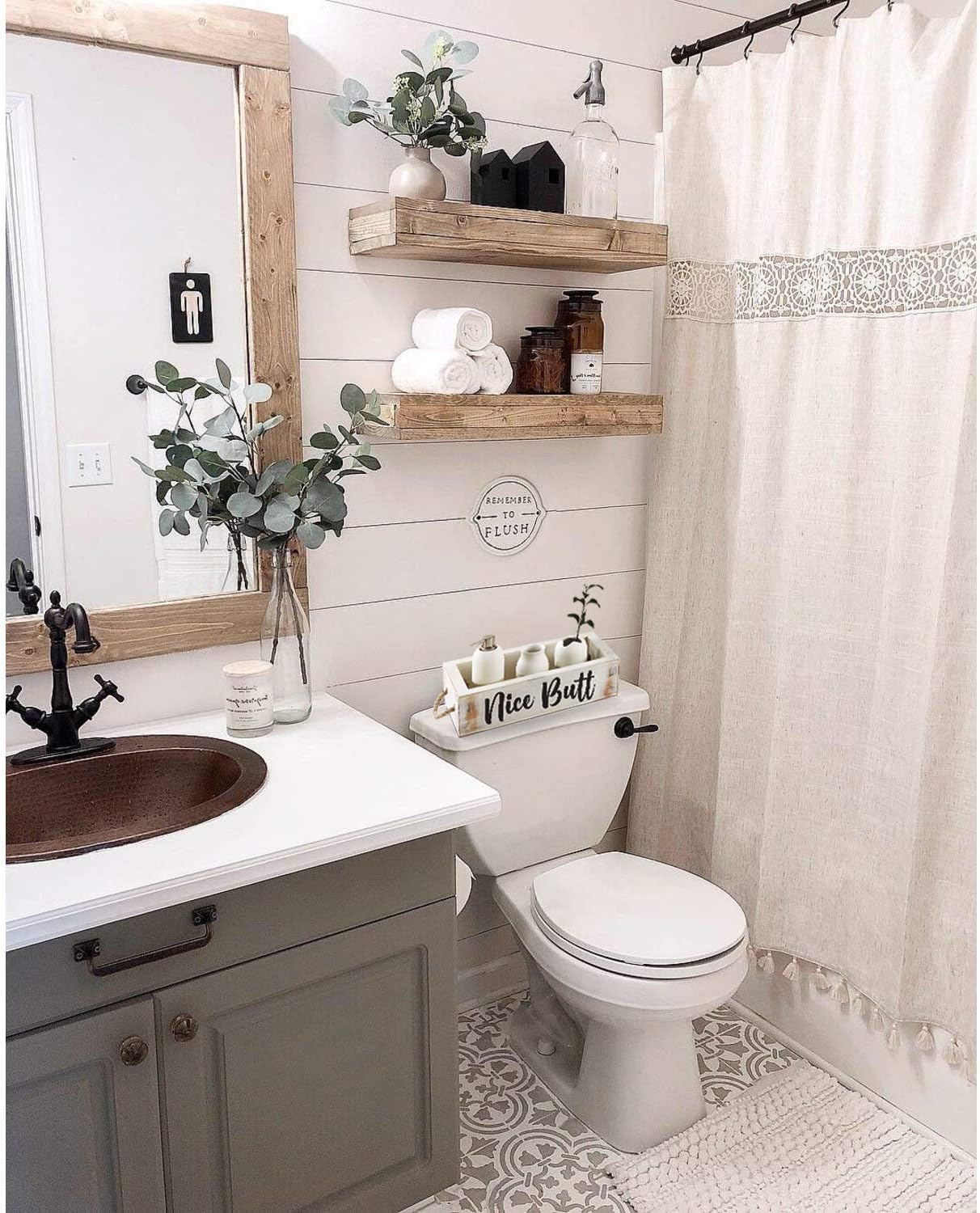 CABASAA Nice Butt Bathroom Decor Box, 2 Sided Funny Toilet Paper Holder, Farmhouse Rustic Wood Organizer, Funny Home Decor, Wooden Crate with Rope Handles (White): Home & Kitchen
