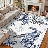 Dintszyayue Washable Rugs 5x7 Nautical Beach Living Room Non Slip Foldable Area Rug for Living Room Floor Cove Sea Horse