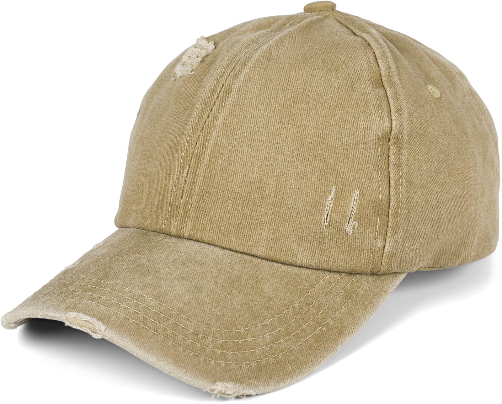 styleBREAKER Ladies Baseball Cap in Washed Destroyed Used Look, Ponytail, 6-Panel, Hook-and-Loop Fastener Adjustable 04023080, Colour:Mud — image 1