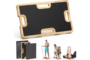 Zaldia Wooden Fitness Board - Resistance Band Workout Footplate with Foam Pad & Storage Bag - Wood Exercise Step Platform with Non-Slip Surface for Home Body Gym, Strength Training