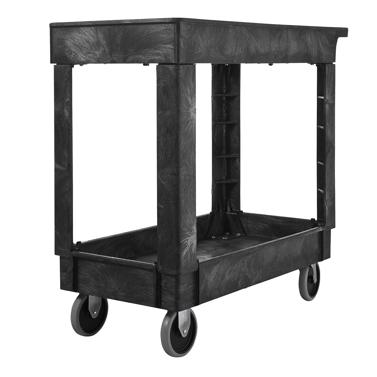 Rubbermaid Commercial Products 2-Shelf Utility/Service Cart, Small, Lipped Shelves, Standard Handle, 500 lbs. Capacity, for Warehouse/Garage/Cleaning/Manufacturing (FG9T6600BLA): Industrial & Scientific