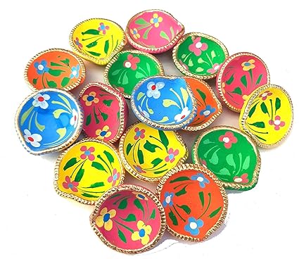 Om Craft Villa Multi Color Flower Design Decorative Noke Diya/Deepak/Diwali Décor (Set of 20)
