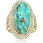 Ross-Simons Turquoise and 1.30 ct. t.w. White Topaz Ring in 18kt Gold Over Sterling
