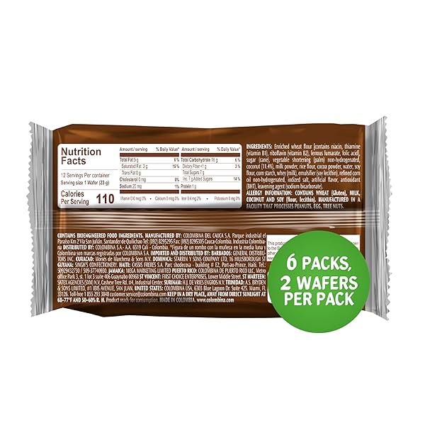 COLOMBINA MAXCOCO COCONUT WAFER COOKIES, 1 PACK OF 6 UNITS – 2 WAFERS PER UNIT (9.73 OZ)