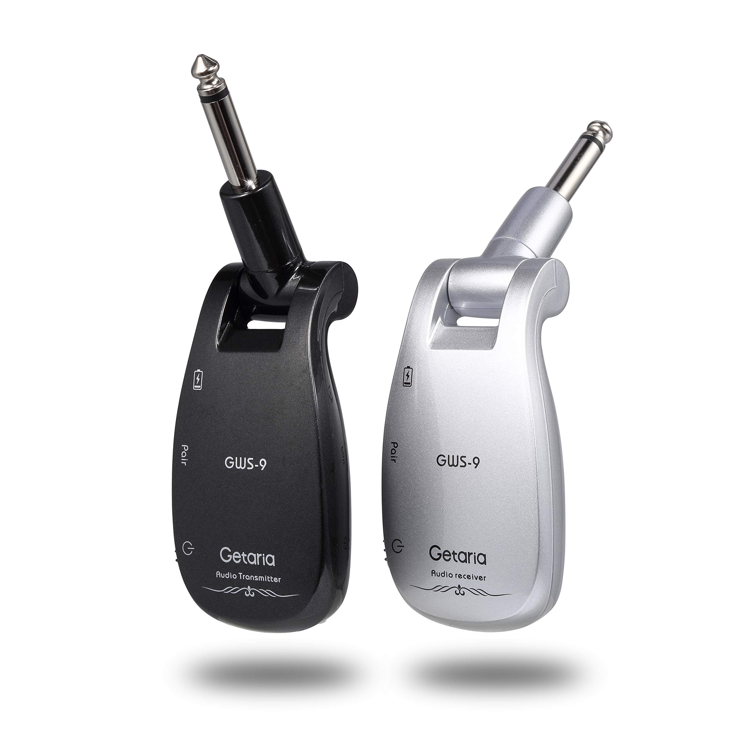 Getaria 2.4GHz Wireless Guitar System Wireless Transmitter Receiver Set for Electric Guitar Bass (GWS-9 Black and silver)