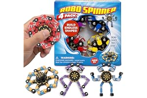 Stomp Rocket Robo Spinner, Transformable Fidget Spinner, 4-Pack - Transformer Robot Fidget Toy for Kids - Cool Sensory Gadgets - Spinning STEM Gifts & Party Favors for Boys, Girls, Teens & Adults