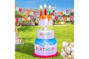 SHDEJTG 6Ft Inflatable Happy Birthday Cake Decorations Outdoor Lighted Blow Up Holiday Birthday Party Decor with Candles for Happy Birthday Party Outdoor Indoor Garden Yard Lawn Decor