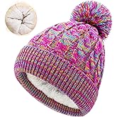 HOPSOOKEN Kids Winter Hat Warm Fleece Beanie with Pom Pom Thick Knit Cap Gifts for Girls Boys 3-8 Years