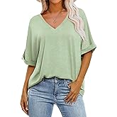 GKBK Womens Oversized T Shirts V Neck Loose Fit Shirts Short Sleeve Summer Casual Tops 2025 Trendy Blouses Y2K Plain Tees