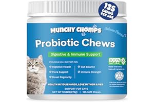 Munchy Chomps Probiotic Chews for Cats - Digestive & Immune Support with Prebiotics, Postbiotics & Enzymes - Promotes Gut Bal