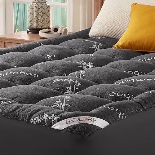 BEDLORE Queen Mattress Topper Viscose Derived from Bamboo, Thick Pillow Top Mattress Pad with Stretchable Pockets for 6-18 inches Mattress, Soft Mattress Topper for Back Pain Relief(Dark Gray)