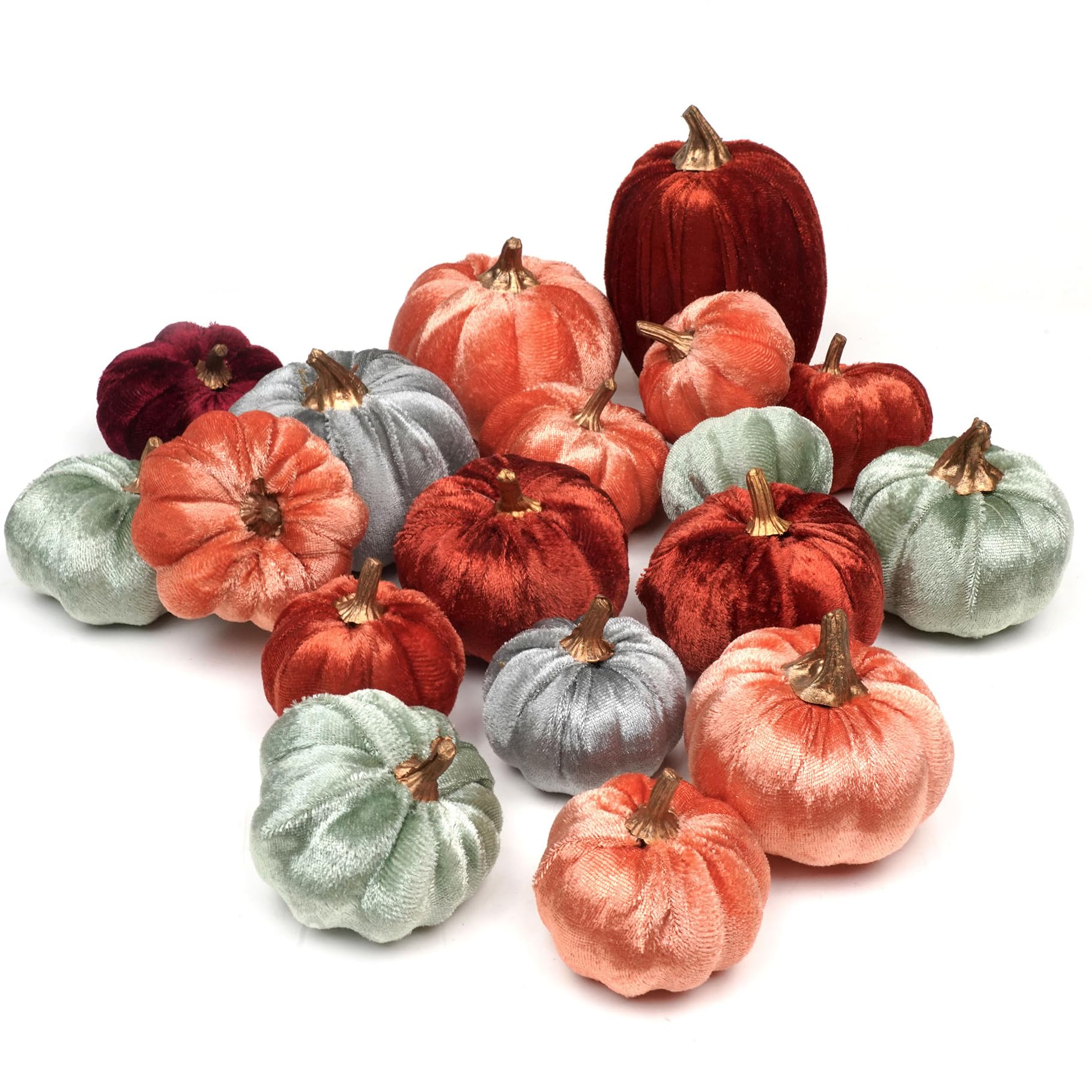 Photo 1 of WsCrofts 18 Pcs Velvet Pumpkins, Fake Assorted Velvet Pumpkins Harvest Festival Thanksgiving Halloween Decor, Autumn Table Centerpiece Decoration (Assorted Colors-Velvet)