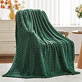 NEWCOSPLAY Super Soft Throw Blanket Green Premium Silky Flannel Fleece 3D Waffle Checkered Lightweight Bed Blanket All Season Use (Dark Green, Throw(50"x70"))