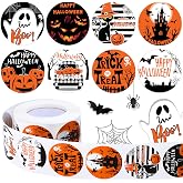 600 Pieces Happy Halloween Stickers Roll 1.5 Inch Halloween Party Favors | 8 Styles Round Pumpkin, Ghost, Cat Stickers Halloween Labels for Adults, Goodie Bags, Envelope Seals, Gift Decorations