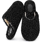 Snug Leaves Women's Scuff Slippers Furry Cute Curly Faux Wool Slip-on Indoor Memory Foam House Shoes