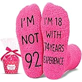 HAPPYPOP 91-100 Birthday Socks for Women - Birthday Gifts for Old Lady in Dark Pink