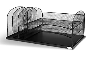Safco Onyx Desk Organizer with 3 Horizontal and 3 Upright Trays, Durable Steel Construction