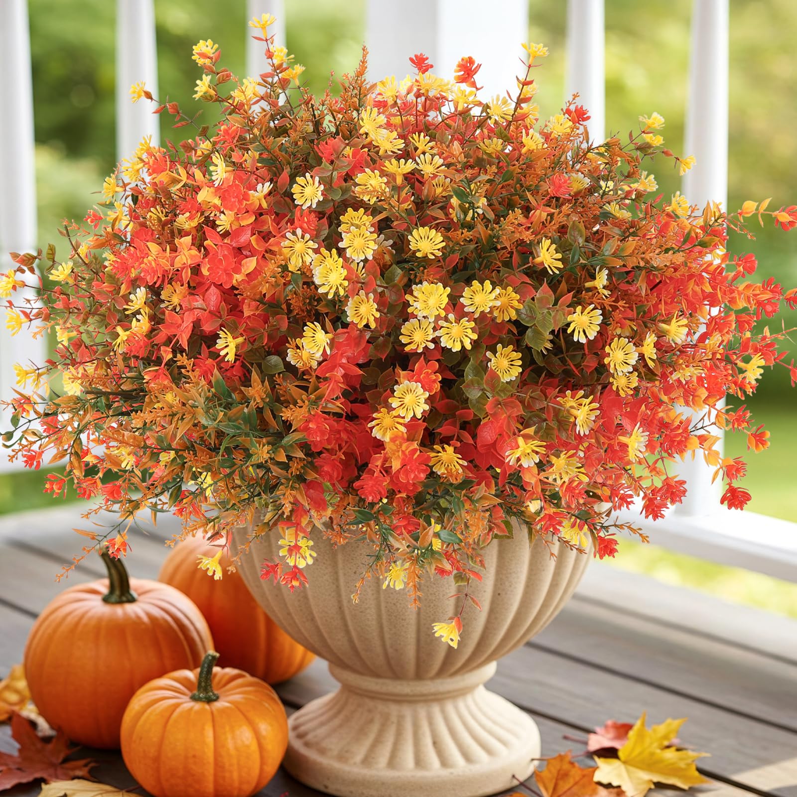 Photo 1 of MACTING Fall Artificial Flowers for Outdoors 12 Bundles Faux Mums Outdoor Plants UV Resistant Fake Plastic Greenery Shrubs for Planters Garden Porch Balcony Indoor Outside Autumn Thanksgiving Decor