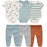 Ruliby Baby Bodysuit and Pant Set 6-pcs Ribbed Soft Infant Boy Girl Clothes Outfits