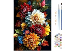 MAXBYE Flower Paint by Numbers Kit for Adults, Beautiful Dahlia Painting by Numbers Kits for Beginner, DIY Oil Paint by Numbe