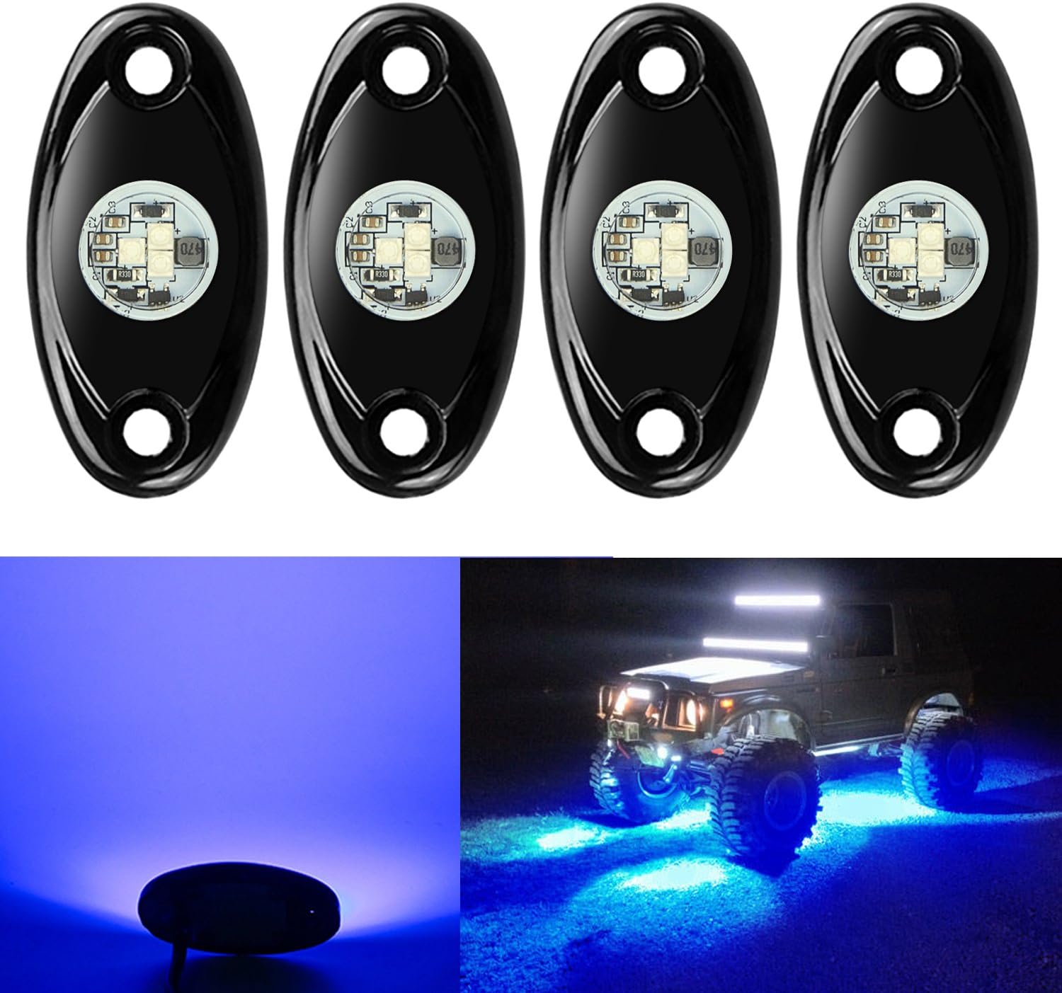 4 Pods LED Rock Lights, Ampper Waterproof LED Neon Underglow Light for Car Truck ATV UTV SUV Offroad Boat Underbody Glow Trail Rig Lamp (Blue): Automotive