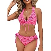 BMJL Womens Sexy Bikini Sets Triangle Top Two Piece Swimsuit Halter V Neck Mid Rise Tie Side Bathing Suit