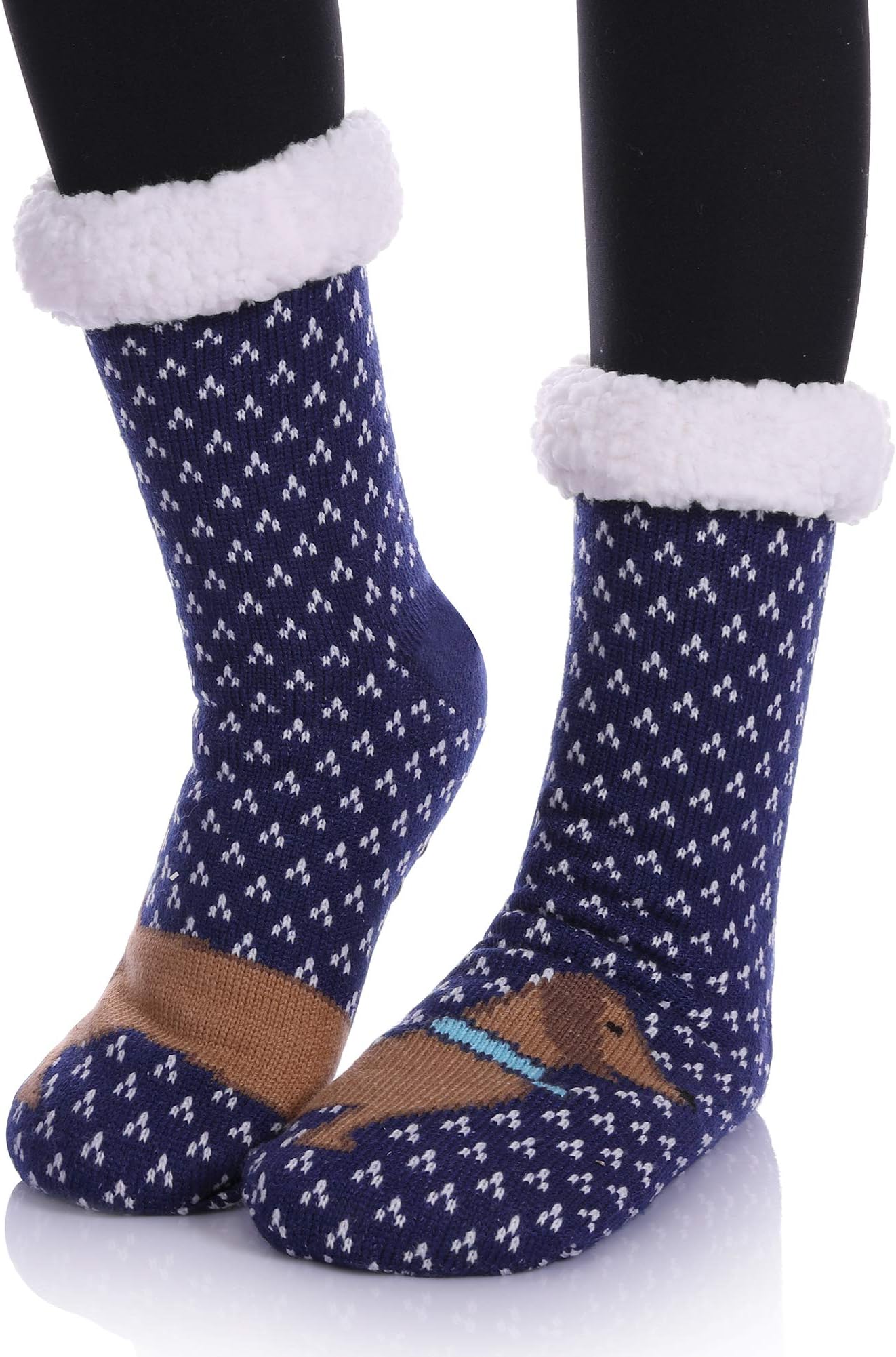 MIUBEAR Women Fuzzy Slipper Socks Animal Super Soft Winter Warm Fleece-lined Non Slip Christmas Home Socks