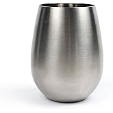 RSVP International Brushed Stainless Steel Barware Collection, Stemless Wine Glass, 11-Ounce