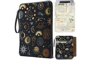 QRZIQRZ Sun and Moon Book Sleeve Cover, Mysterious Tarot Eye Protector Case With Zipper, PU Leather Waterproof Cover Bag, Portable Pouch for Paperback Hardcover Lovers Gifts