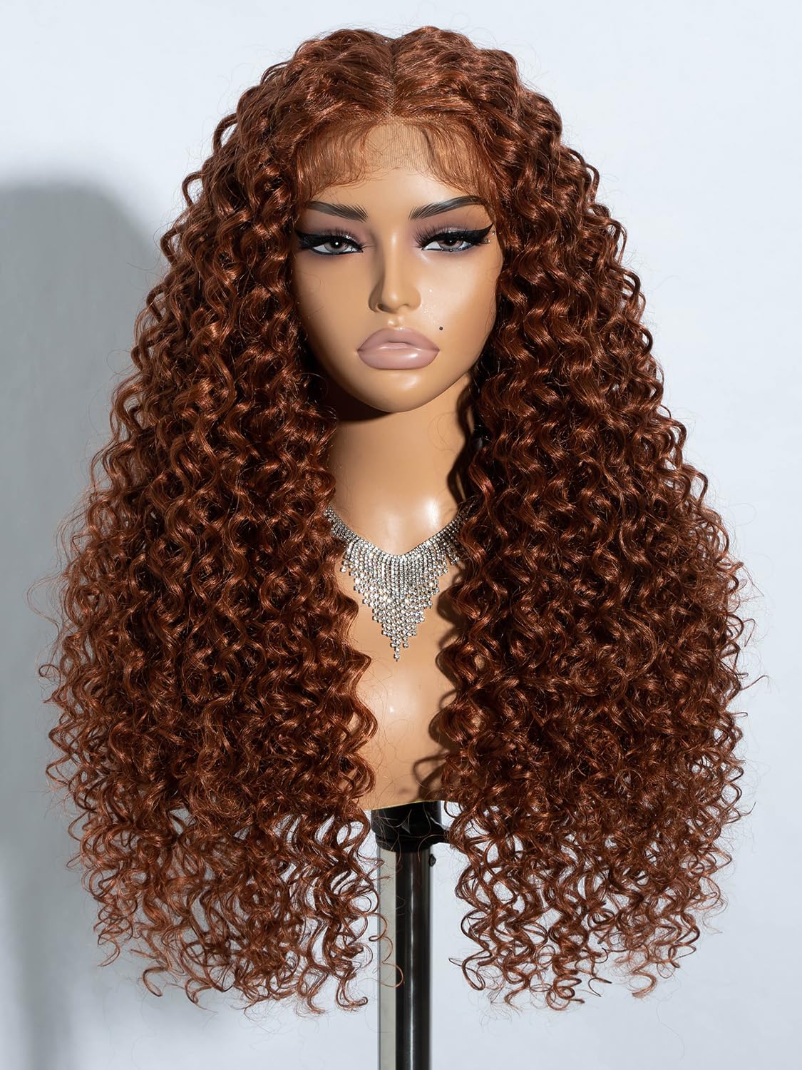Joedir Lace Front Wig Long Deep Wave Curly Wigs for Women Synthetic Natural Crimps Curls Lace Frontal Wig 24 Inches T-Part Preplucked Hairline Wig with Baby Hair Ginger Orange