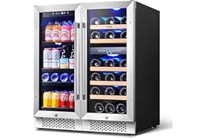 YEEGO 30 inch Wine Fridge & Beverage Refrigerator, Two 15Inches Wine Beverage Coolers under Counter Freestanding Wine Beer Fridge, Hold 28 Bottles and 80 Cans