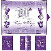 80th Birthday Decorations for Women Purple Silver Happy 80th Birthday Signature Guest Book Alternative for Women Men 80th Birthday Anniversary Party Gifts Supplies Favor Decor Greeting Card Creative
