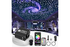 SUNKENET 16W Twinkle Starlight Headliner Kit, 550pcs*0.03in*9.8ft Fiber Optic Strands Bluetooth APP/Remote/Music Control, RGBW Car Star Ceiling Light Kit+Adapter+Plug for Car/Home/Theater