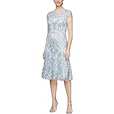 Alex Evenings Womens Tea Length Embroidered Cocktail Dress with Godets, Wedding Guest, Party Dress (Petite and Regular Sizes)