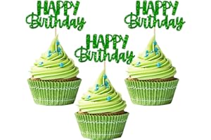 Gyufise 24Pcs Happy Birthday Cupcake Toppers Glitter Birthday Cupcake Food Picks for Celebrating Happy Birthday Theme Party Cake Decorations Supplies Green