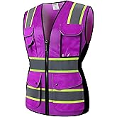 JKSafety Women Hi-Vis Reflective Safety Vest | Neon Color body Sewed Reflective Strips Breathable Lightweight ANSI Compliant