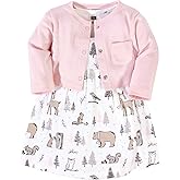 Hudson Baby Infant and Toddler Girls Cotton Dress and Cardigan Set