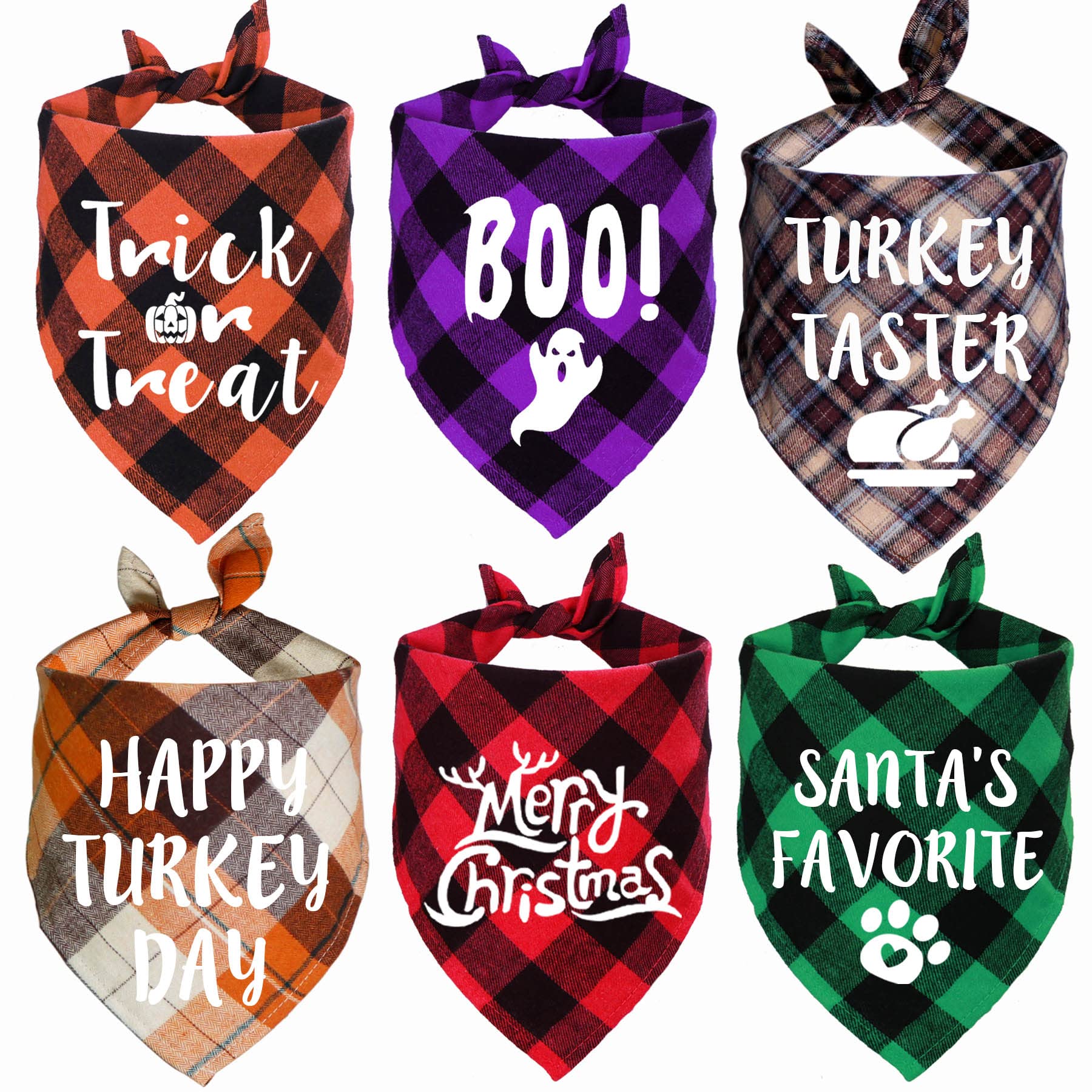 STMK Holiday Plaid Dog Bandanas, 6 Pack Halloween Thanksgiving Day Christmas Dogs Bandana for Holiday Dog Puppy Costumes Decorations